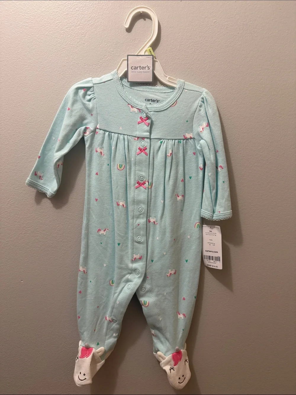 Carter's Light Blue Unicorn & Rainbow Footed One-Piece